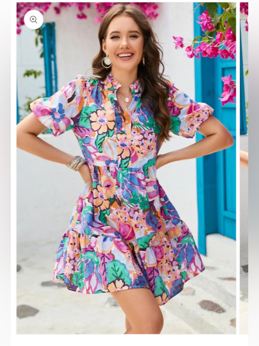 THML Multicolor Floral Notch-Neck Dress Size Medium